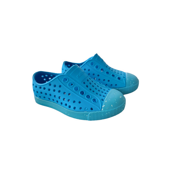 Native Jefferson Bloom Speckled Blue Rubber Slip-On Sneakers Size 4 (Baby) - Picture 1 of 8